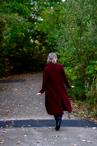 Burgundy longline lightweight coat