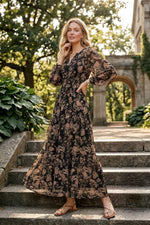 Load image into Gallery viewer, Black Floral Maxi Dress
