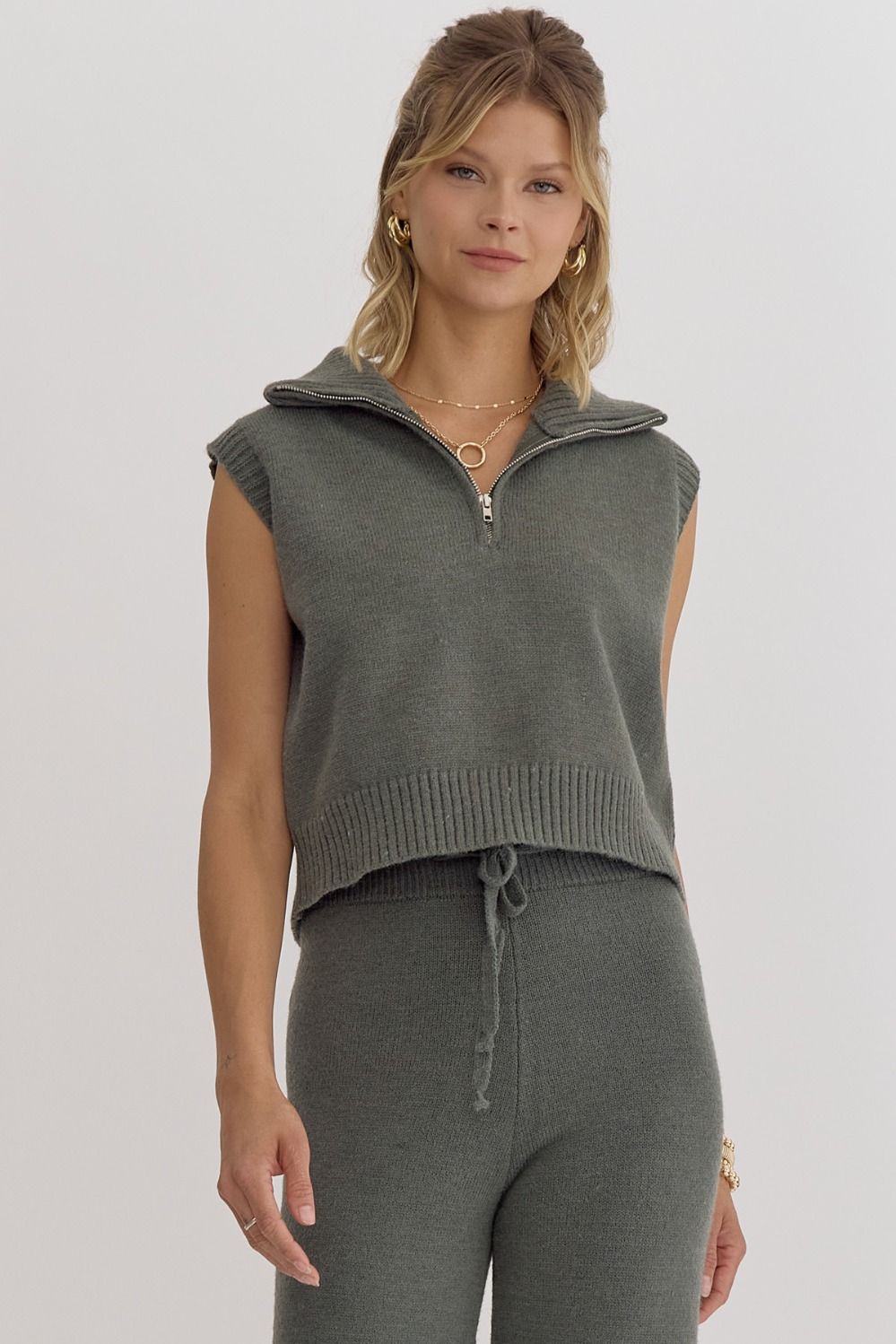 Olive 1/4 zip sweater tank