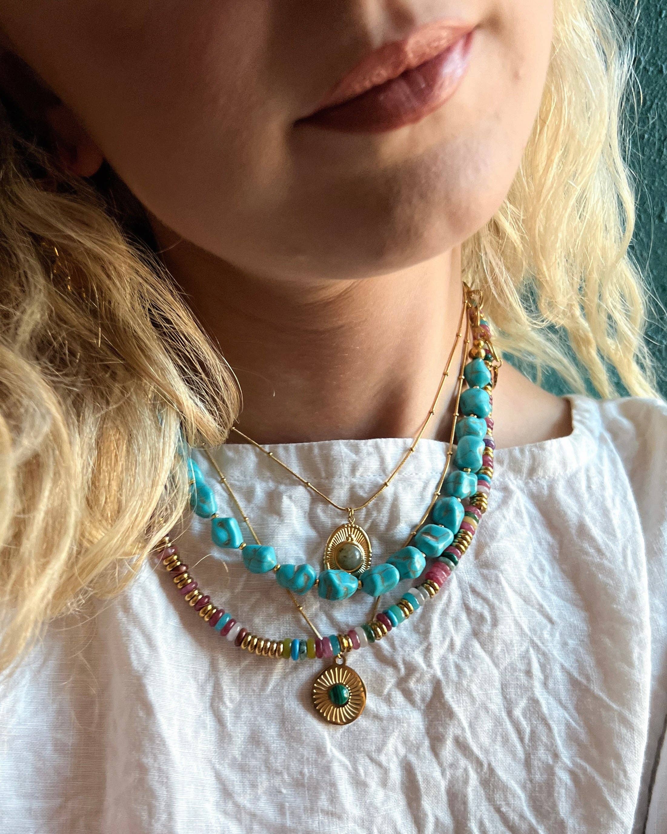 Joan Green Multi Color Beaded Stone Necklace