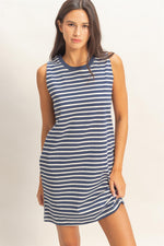 Load image into Gallery viewer, Navy striped tank dress
