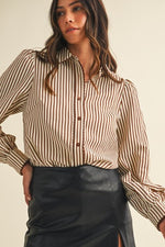 Load image into Gallery viewer, Brown striped blouse
