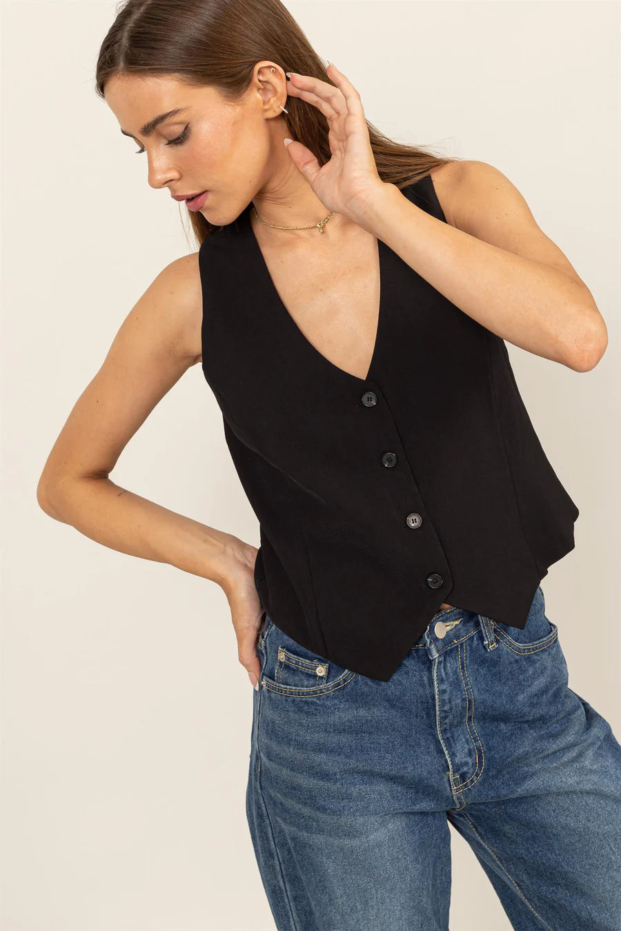 Black button down vest