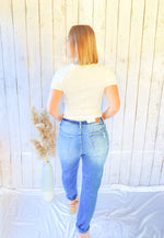 Load image into Gallery viewer, High waist distressed boyfriend cut denim PLUS
